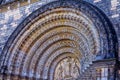 View of beautiful arcade frieze of Saints Cyril and Methodius Church entrance in Prague